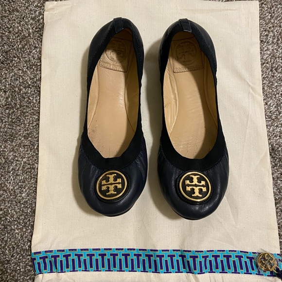 TORY BURCH Leather Ballet Flats, DARK BLUE US 8 - Picture 1 of 2